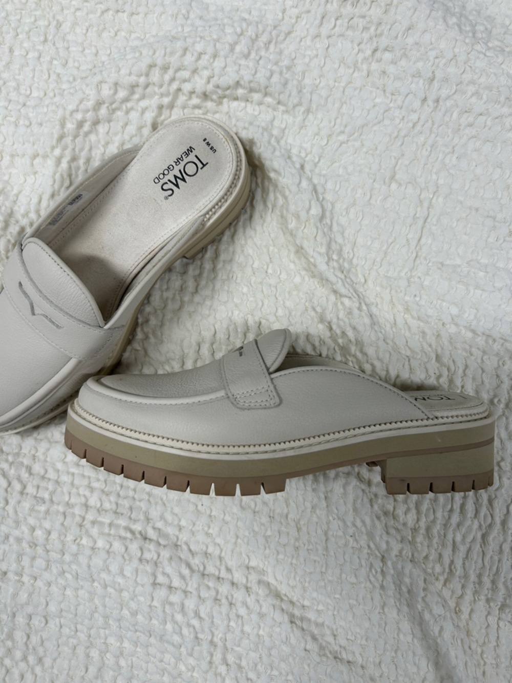 Toms Cream Slip-On Loafer Mules - Picture 3 of 5